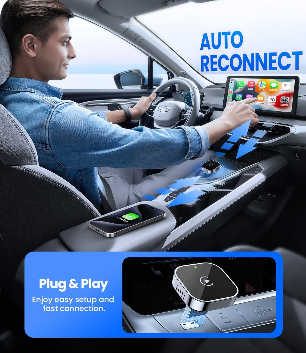 Wireless Carplay Adapter 2025 Upgrade Wired Carplay to Wireless, Mini USB Design for Cars with Built-In Wired Apple Carplay Plug and Play Easy Use Fast Stable Connection Car Play for Iphone