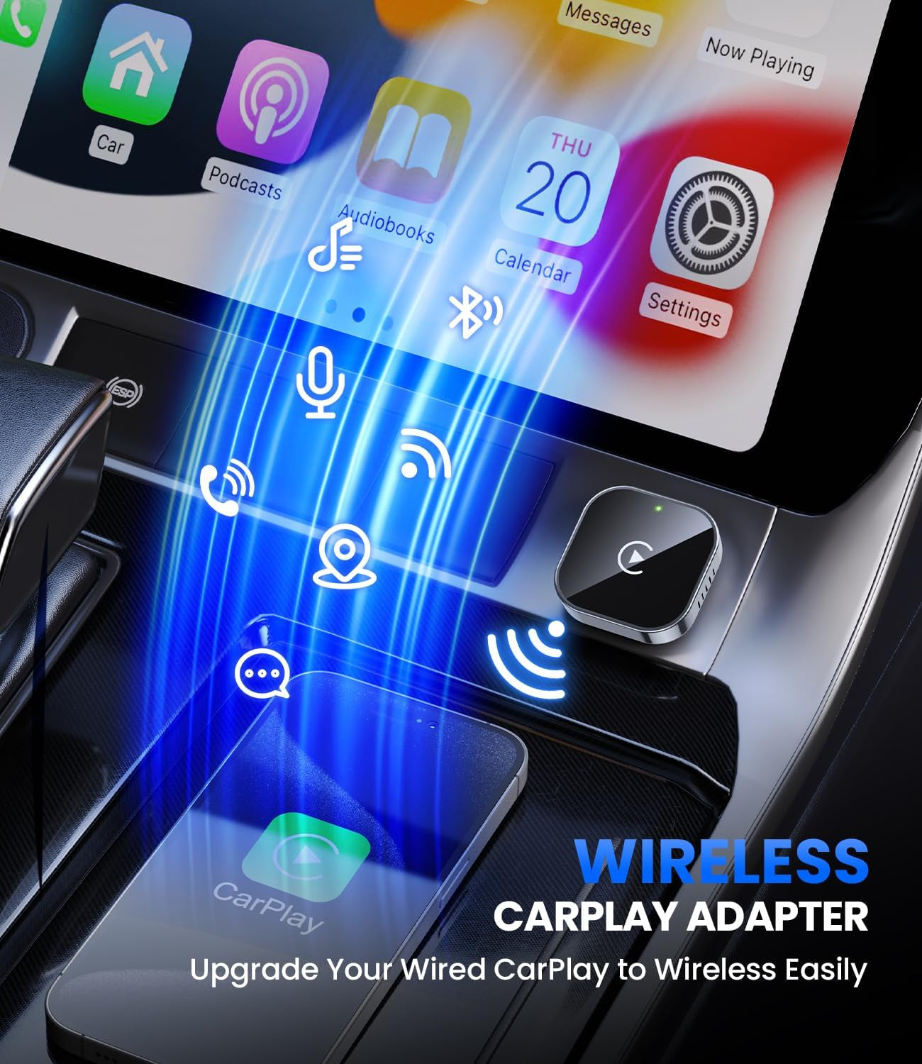 Wireless Carplay Adapter 2025 Upgrade Wired Carplay to Wireless, Mini USB Design for Cars with Built-In Wired Apple Carplay Plug and Play Easy Use Fast Stable Connection Car Play for Iphone