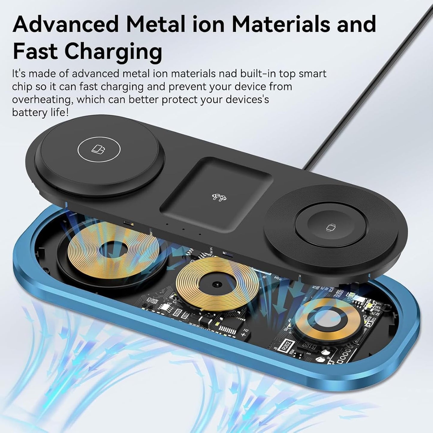 3 in 1 Wireless Charger for Iphone, Foldable Charging Station for Magsafe for Iphone 16/15/14/13/12/Pro Max/Pro/Mini/Plus, Apple Watch 10/9/8/7/Se/6/5/4/3/2/1/Ultra2/Ultra, Airpods Pro/2/3/4 (Blue)