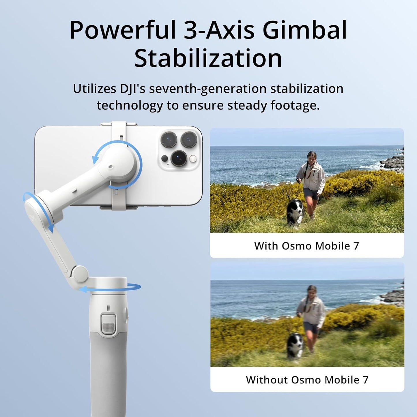 Osmo Mobile 7 Gimbal Stabilizer for Iphone, Android, Built-In Tripod, Portable Stabilizer for Iphone, Selfie Stick, 3-Axis Phone Gimbal, Activetrack 7.0, One-Tap Edit, 10Hrs Use, Phone Charging