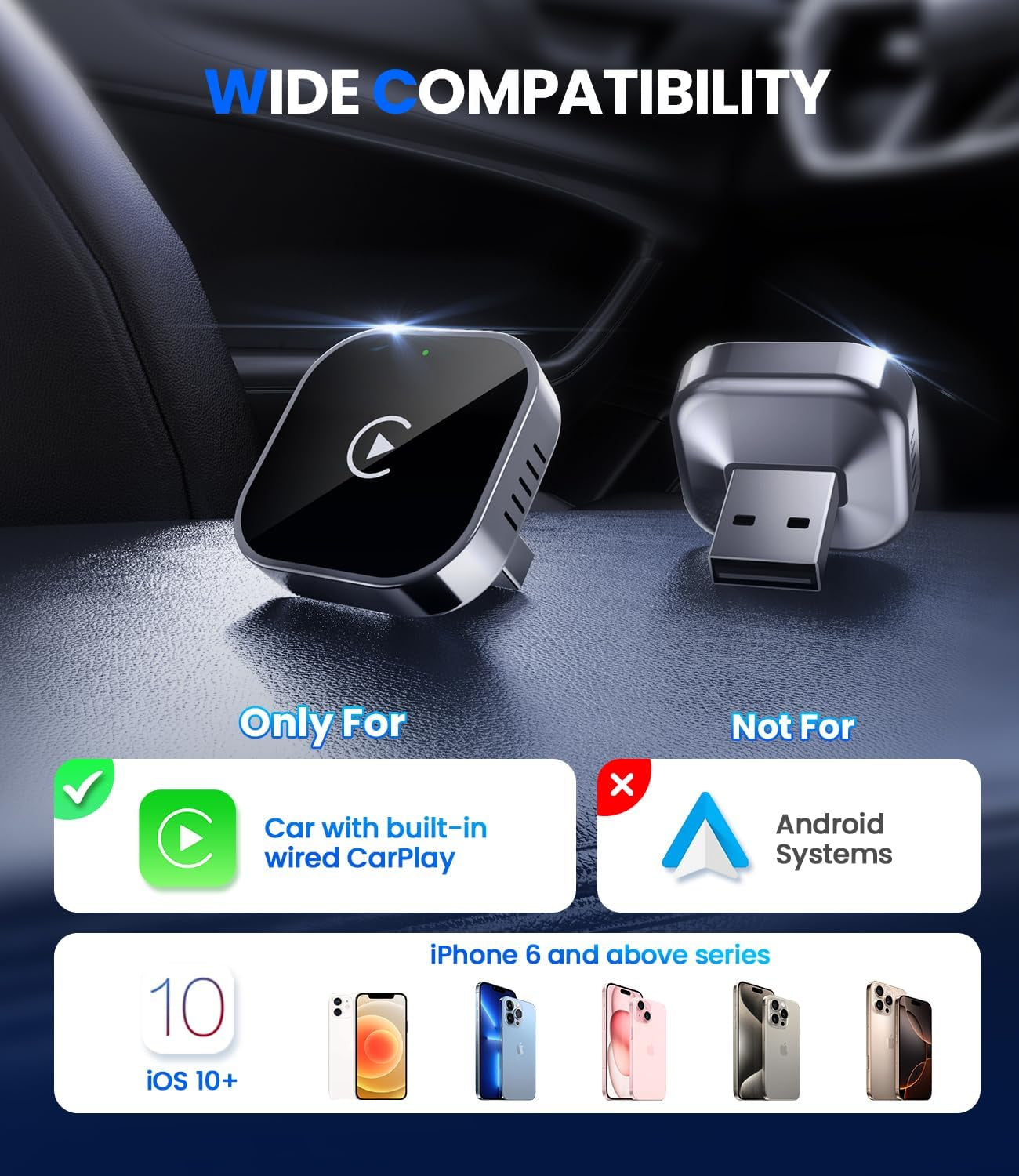 Wireless Carplay Adapter 2025 Upgrade Wired Carplay to Wireless, Mini USB Design for Cars with Built-In Wired Apple Carplay Plug and Play Easy Use Fast Stable Connection Car Play for Iphone