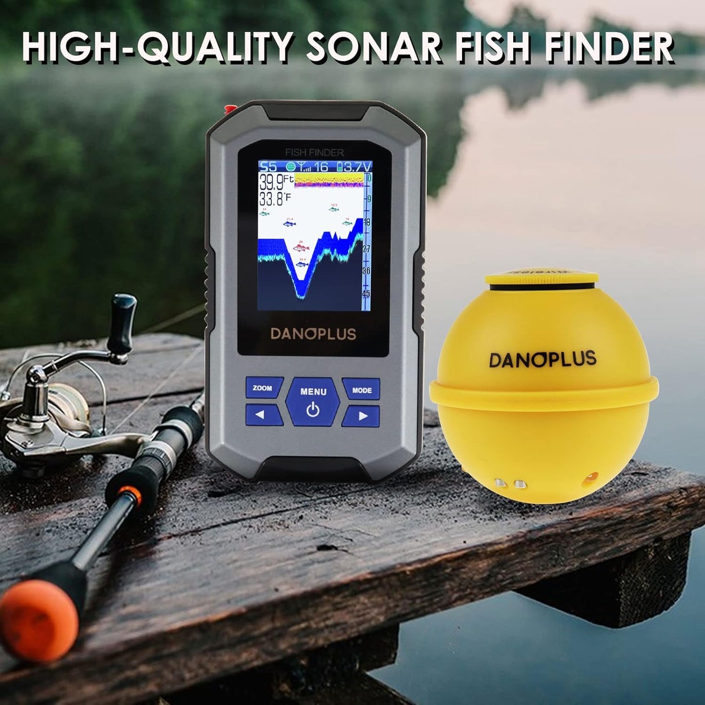 Wireless Portable Fish Finder with Large HD Display, 147 Feet Depth Detection, and Rechargeable Castable Sensor for Boats