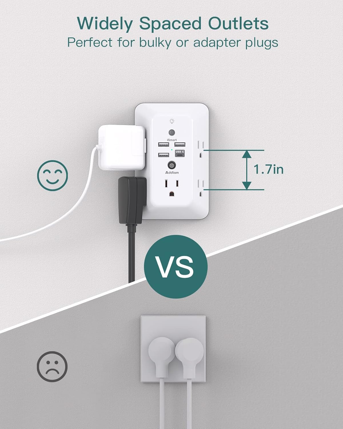 Surge Protector, Outlet Extender with Night Light,  5-Outlet Splitter and 4 USB Ports(1 USB C), Multi Plug Wall Outlet for Home Office Dorm Room Essentials