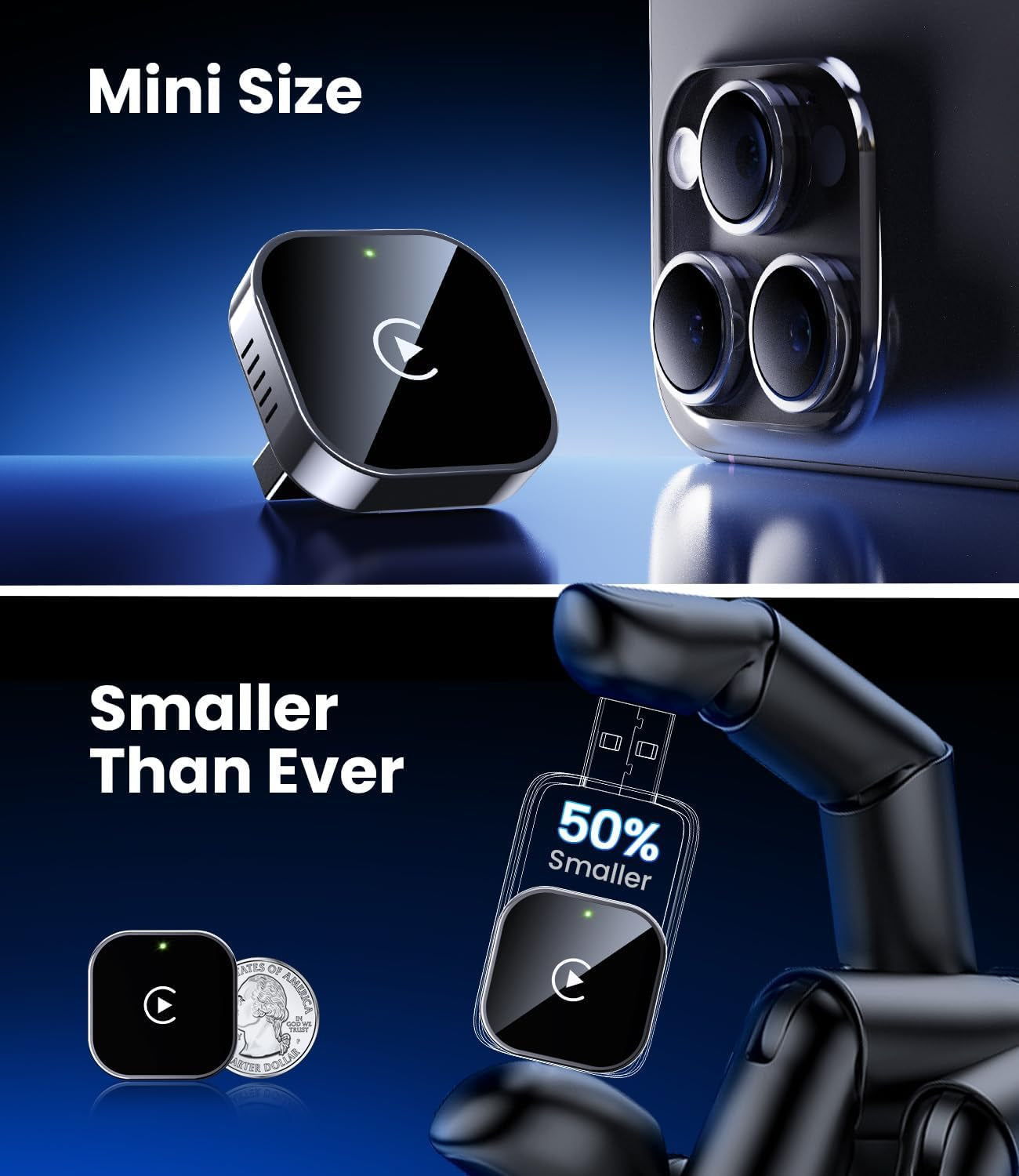 Wireless Carplay Adapter 2025 Upgrade Wired Carplay to Wireless, Mini USB Design for Cars with Built-In Wired Apple Carplay Plug and Play Easy Use Fast Stable Connection Car Play for Iphone