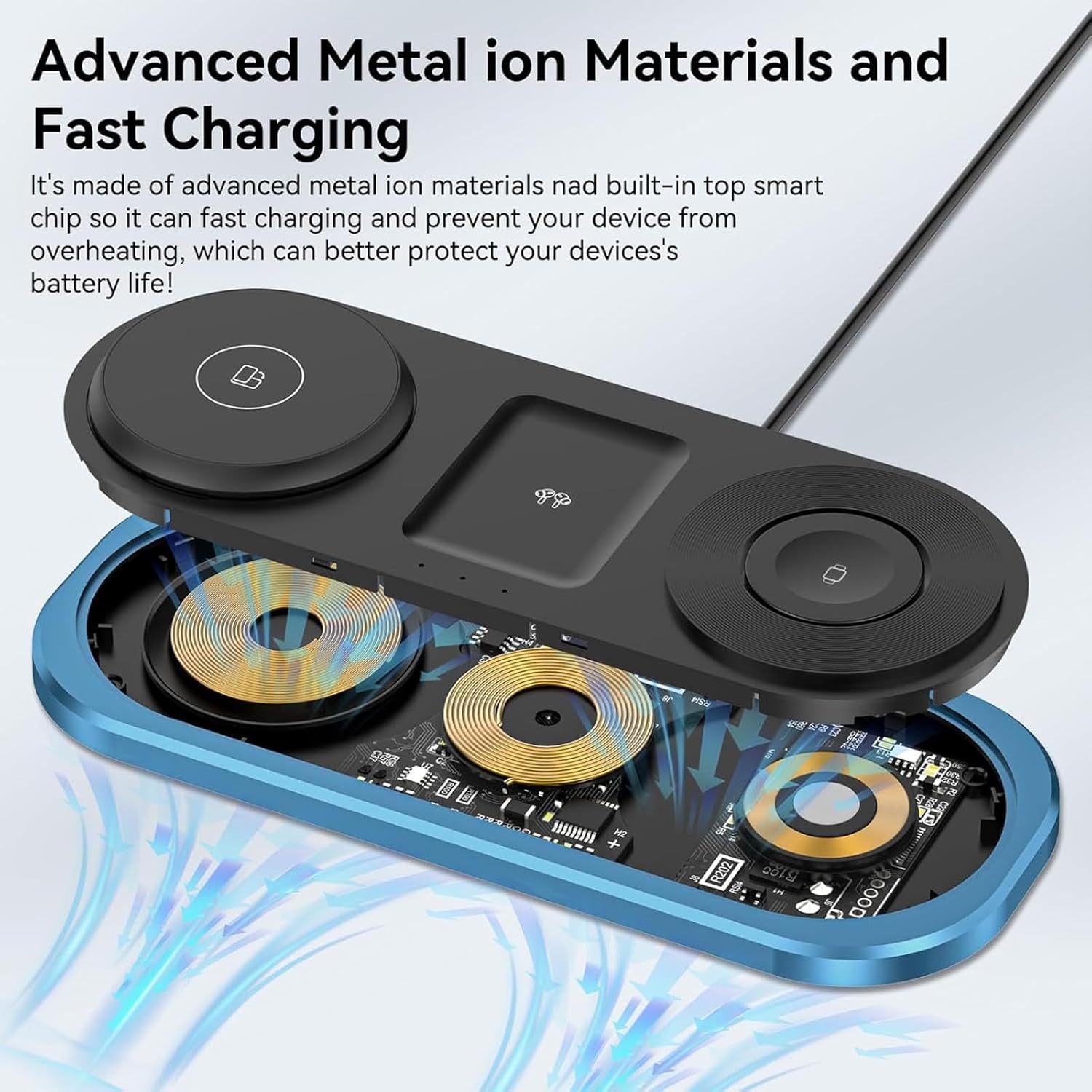 3 in 1 Wireless Charger for Iphone, Foldable Charging Station for Magsafe for Iphone 16/15/14/13/12/Pro Max/Pro/Mini/Plus, Apple Watch 10/9/8/7/Se/6/5/4/3/2/1/Ultra2/Ultra, Airpods Pro/2/3/4 (Blue)
