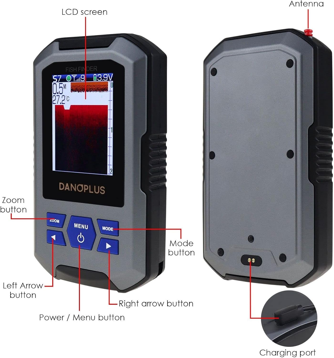 Wireless Portable Fish Finder with Large HD Display, 147 Feet Depth Detection, and Rechargeable Castable Sensor for Boats